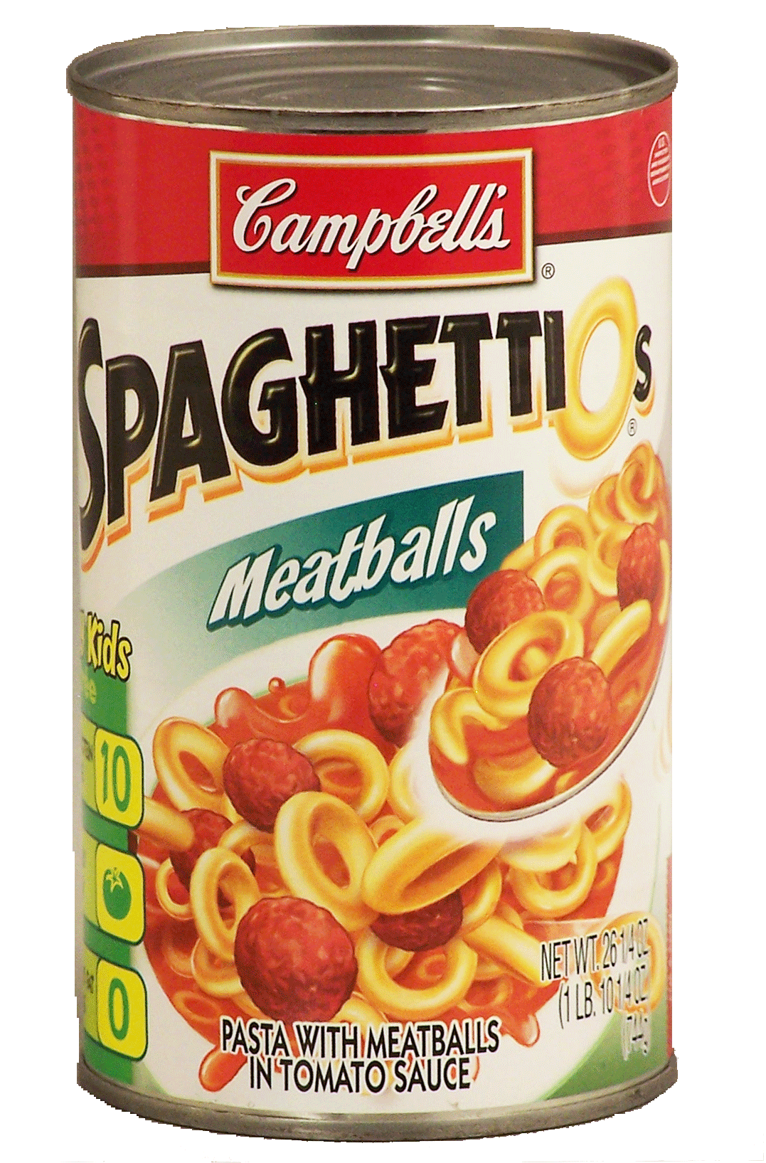 Campbell's&nbsp;Spaghettios&nbsp;pasta with meatballs in tomato sauce Full-Size Picture